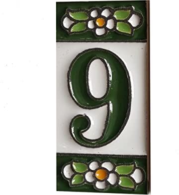 Generic Piastrelle in ceramica con numeri e lettere, motivo floreale verde, dimensioni delle piastrelle: 7,5 cm x 3,5 cm, da 2 a 10 cornici per piastrelle (9)