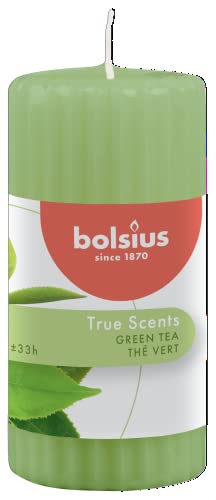 Bolsius True Scents Candela a Colonna Profumata Fragranza Tè Verde Colore Verde Lunga Durata di 33 Ore Estratti Naturali Candela Decorativa Cera 12 x 5.8 cm