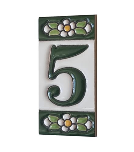 Generic Numeri e lettere delle mattonelle della casa in ceramica, motivo floreale verde, dimensioni delle piastrelle: 7,5 cm x 3,5 cm, da 2 a 10 cornici per piastrelle (5)