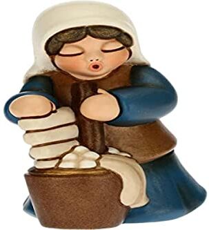 THUN Statuina Presepe Lavandaia Decorazioni Natale Casa Linea Presepe Classico, Variante Blu Ceramica 5,5 x 5,8 x 8 h cm