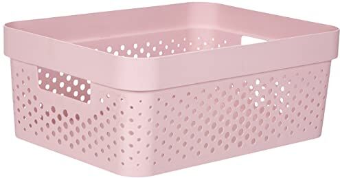 Curver Cesto portaoggetti Infinity 17L riciclato, contenitore multiuso, impilabile e ad incastro, 35,6 x 26,6 x 13,6 cm, colore: Rosa