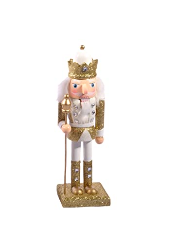 Ciao Schiaccianoci Natale Soldatino Re con scettro (24cm) in legno glitterato, oro/bianco