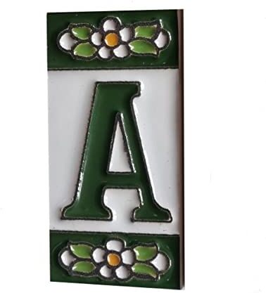 Generic Piastrelle in ceramica con numeri e lettere, motivo floreale verde, dimensioni delle piastrelle: 7,5 cm x 3,5 cm, da 2 a 10 cornici per piastrelle (7 cornici per piastrelle)