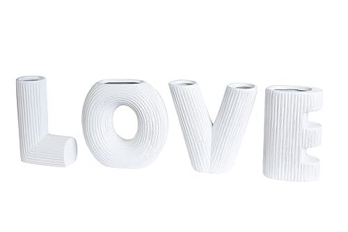 Gilde Set di 4 vasi decorativi Love – Set di vasi in ceramica – Scritta Love – Regali per donne Natale matrimonio compleanno – Colore Panna – Altezza 15 cm