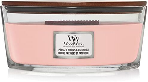 Woodwick Candela profumata Ellipse con stoppino crepitante   Pressed Blooms & Patchouli   Durata della fragranza: fino a 50 ore