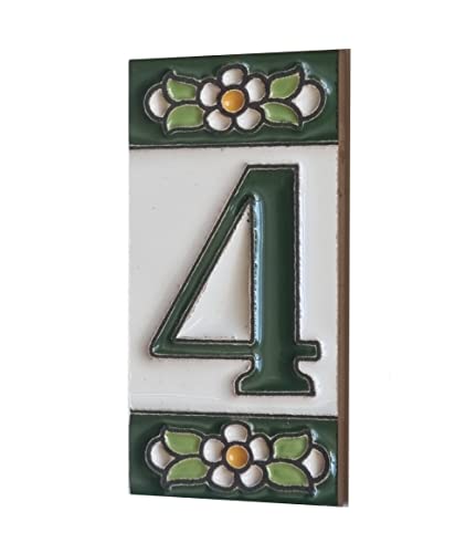 Generic Piastrelle in ceramica con numeri e lettere, motivo floreale verde, dimensioni delle piastrelle: 7,5 cm x 3,5 cm, da 2 a 10 cornici per piastrelle (4)