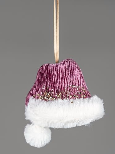 SHATCHI Mini cappello di Babbo Natale rosa bordeaux, 13 x 12 cm, decorazioni da appendere all'albero di Natale, ornamenti decorativi festivi, ciondolo per albero di Natale a tema fiaba