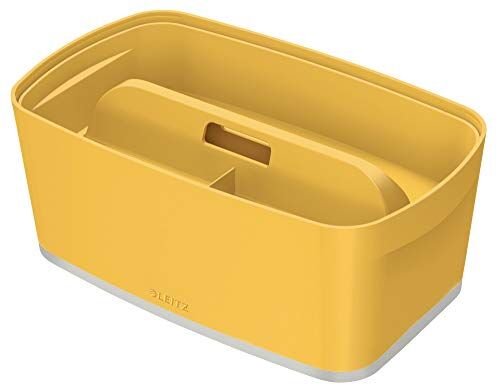 Leitz MyBox Contenitore con coperchio Small + Vassoio organizer con maniglia, Gamma Cosy, Giallo Caldo, 52634019