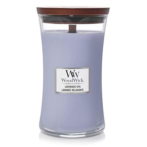 Woodwick candela grande profumata con stoppino scoppiettante   Spa alla Lavanda (Lavender Spa)   Durata Fino a 130 Ore