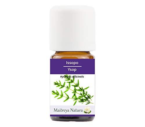 maitreya Natura Olio Essenziale biologico ISSOPO, 100% puro e naturale, 5ml aromaterapia, diffusore, massaggio, cosmetica qualità controllata e certificata, vegan