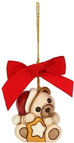 THUN Addobbi Natalizi, Teddy con Stella in Ceramica Decorata a Mano, Versione Piccolo Idea Regalo Natale 2022-4.4x4.2x4.8 cm h