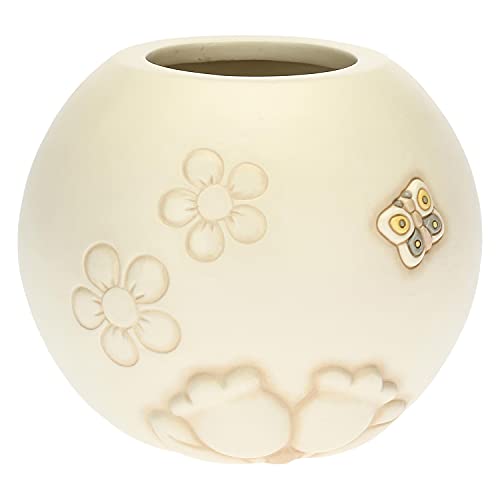 THUN Vaso Decorativo con Farfalla e Fiori Linea Elegance Living, Arredare la Casa Ceramica 14,8x14,8x12,6 cm; Bocca Superiore:9 cm
