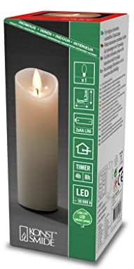 Konstsmide Candela a LED in vera cera, con timer da 4 e 8 ore, 1 diodo bianco caldo, funzionamento a batteria, per interni – 1882 – 185