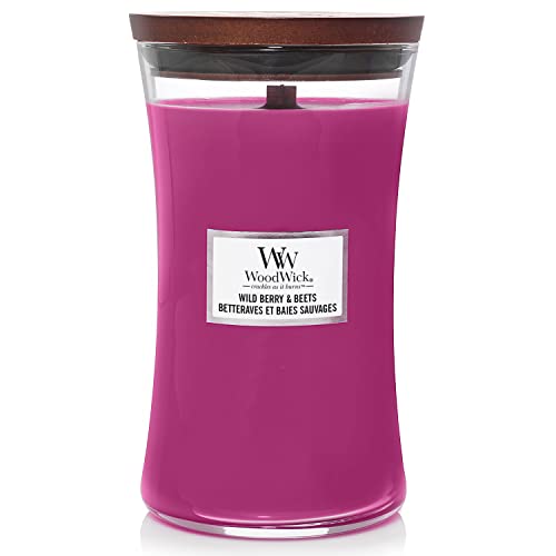 Woodwick candela grande profumata con stoppino scoppiettante   Wild Berry & Beets  Durata Fino a 130 Ore