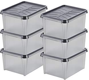 SmartStore Set di 6 contenitori in plastica impermeabili con coperchio, impilabili e impilabili, per alimenti, senza BPA, grado di protezione IP44, 50 x 40 x 27 cm, colore: antracite