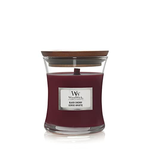 Woodwick Candela profumata Hourglass media con stoppino crepitante   Amarena (Black Cherry)   Durata della fragranza: fino a 60 ore