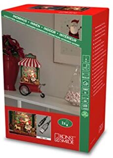 Konstsmide Lanterna LED con sfera di neve, Babbo Natale in officina/interno, timer 5 ore, funzionamento a batteria, rosso, 3 x AA 1,5 V