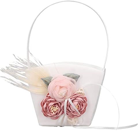 Natudeco Cesto di fiori per matrimonio Cesto portaoggetti fatto a mano rosa europeo elegante bianco rosa puntelli fotografici portatili decorazione per feste