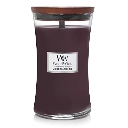 Woodwick candela grande profumata con stoppino scoppiettante   Mora speziata (Spiced Blackberry)   Durata Fino a 130 Ore