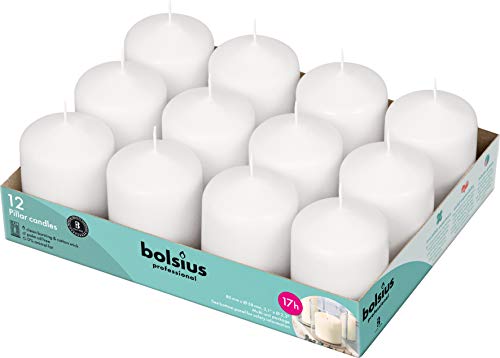 Bolsius Candele basiche per Decorazione, Cera, Bianco, Dimensione Cero Singolo: h 7.8 cm Ø5.8cm, 12 unità