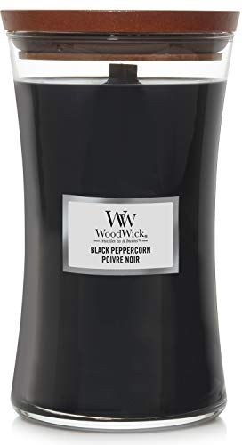 Woodwick Candela profumata Hourglass grande con stoppino crepitante   Pepe nero   Durata della fragranza: fino a 130 ore