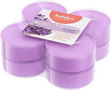 Bolsius True Scents Tealights Profumati Fragranza Lavanda Set di 8 Pezzi Colore Viola Lunga Durata di 8 Ore Estratti Naturali Candela Decorativa Cera Senza Fumo