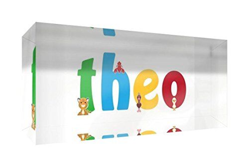 Little Helper Souvenir decorativo in acrilico trasparente lucido come Diamante Stile Illustrativo colorato con il nome di Giovane Ragazzo Theo 5 x 21 x 2 cm grande