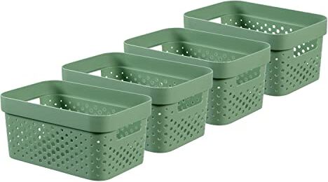 Curver Infinity Dots Set di 4 contenitori rettangolari 100% riciclati, 4,5 litri, colore: Verde