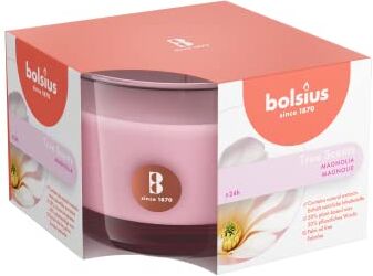 Bolsius True Scents Candela Profumata in Giara Fragranza Magnolia Colore Rosa Medium Lunga Durata di 24 Ore Estratti Naturali Candela Decorativa Cera Senza Fumo 6.3 x 9 cm