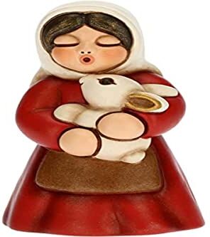 THUN Statuina Presepe Donna con Coniglio Decorazioni Natale Casa Linea Presepe Classico, Variante Rossa Ceramica 5 x 5 x 8 h cm