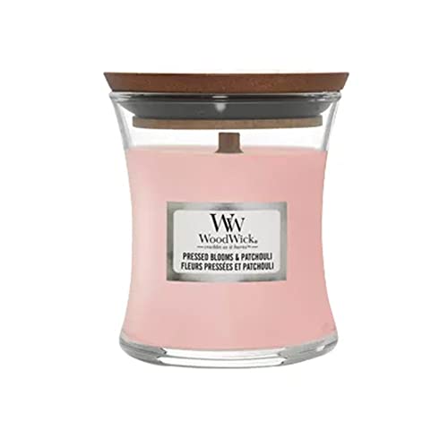 Woodwick CANDELA CLESSIDRA PICCOLA MINI JAR PRESSED BLOOMS & PATCHOULI PROFUMAZIONE CASA INTERNI