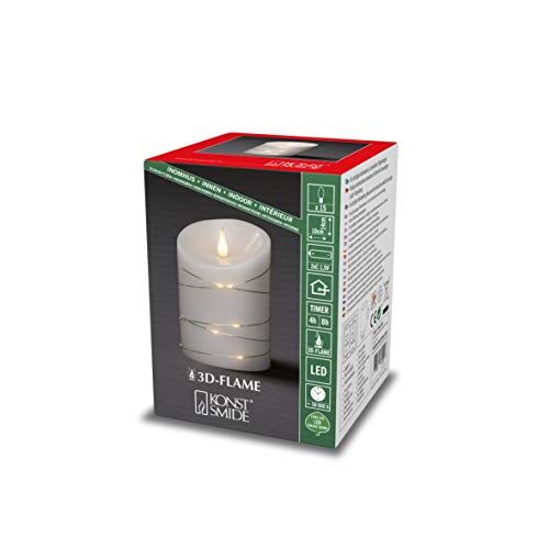 Konstsmide Candele grandi, 3D, senza fiamma, con funzione timer 4 o 8 ore, 14 x 10 cm, luce bianca a batteria