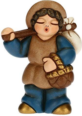 THUN Statuina Presepe Uomo con Fagotto Decorazioni Natale Casa Linea Presepe Classico, Variante Blu Ceramica 6 x 3,8 x 8 h cm