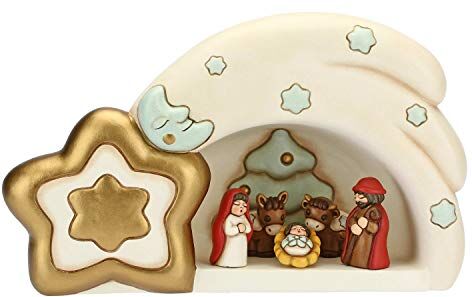 THUN Mini Presepe Classico 2019 con Capanna Grande a Stella Cometa Ceramica 20x10x18 cm