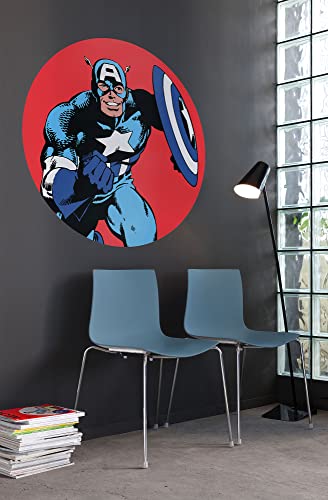 Komar Carta da parati fotografica in tessuto non tessuto, autoadesiva, motivo: Marvel PowerUp Captain America, dimensioni 125 x 125 cm (larghezza x altezza), per cameretta dei bambini, carta da parati