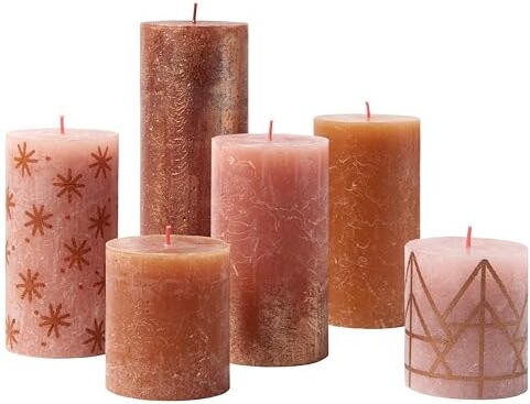 Bolsius Set regalo di candele rustiche – Cosy Copper – Scatola di 6 candele – Lunga durata – Candela per la casa – Decorazione d'interni – Non profumata – Cera vegana – Senza olio di palma – 4 misure