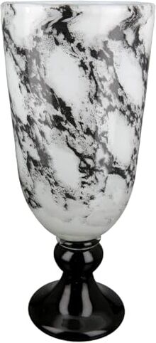 Gilde Vaso decorativo a forma di trofeo sul piede, vaso in vetro effetto marmo, elegante decorazione per il soggiorno, regalo di compleanno, colore: nero e bianco, altezza 31 cm