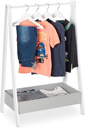 Relaxdays Stand Appendiabiti per Bambini, con Pratico Scomparto, Guardaroba a Giorno, HLP: 99x63,5x42 cm, Bianco Grigio