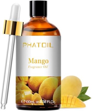 PHATOIL Oli Essenziali Mango 100 ml, Oli Essenziali Profumati per Diffusori, Olio Essenziale di Mango per Diffusore Aromaterapia, Umidificatore, Candele Fai da De