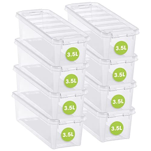 SmartStore Classic 4 – Set di 8 contenitori piccoli in plastica, trasparenti, 38 x 14 x 11 cm, 3,5 l