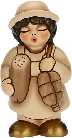 THUN Presepe 2022 Statuina Presepe Salumiere in Ceramica Decorata a Mano, Versione Vestito Beige Linea Presepe Classico 4,3X4,5X8 cm h