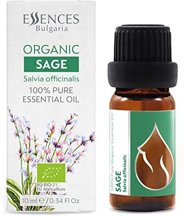 Essences Bulgaria Olio Essenziale di Salvia Biologico 10ml Salvia officinalis   100% Puro e Naturale   Non Diluito   Grado Terapeutico   Fattoria a Conduzione Familiare   Distillato a vapore   Vegano