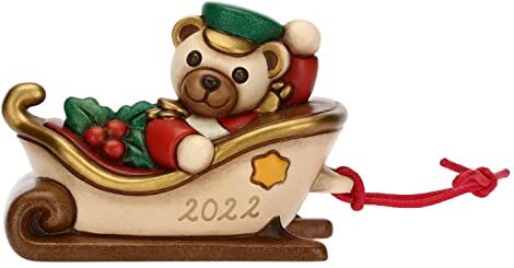 THUN Natale 2022 Slitta Componibile con Iconico Teddy Schiaccianoci Porta Regali in Ceramica Decorata a Mano, Versione Piccolo Idea Regalo Natale 2022-10x6x7 cm h