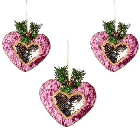 SHATCHI 3 cuori rosa bordeaux 16,5 cm – decorazioni da appendere per albero di Natale, ornamenti decorativi festivi pendenti per albero di Natale a tema fiaba