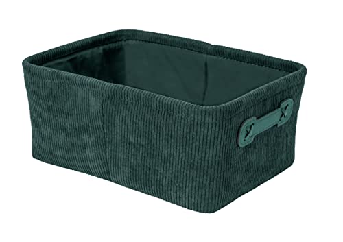 Wenko Cesta da bagno Anela in design a corda per riporre e mettere in ordine strumenti e accessori da bagno, 100% poliestere, maniglia in pelle artificiale, 27,6 x 12 x 20 cm, verde scuro