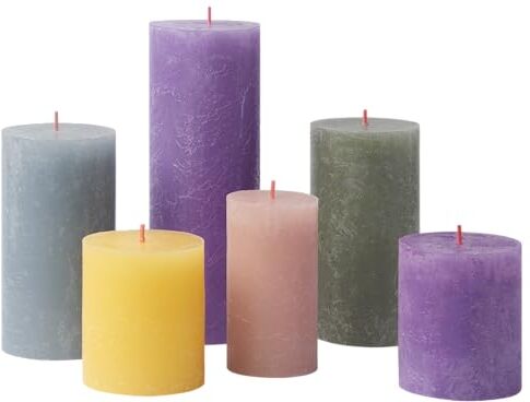 Bolsius Candele rustiche a pilastro, set regalo di 6 candele Memphis, candele decorative per la casa, durata della combustione, non profumate, cera vegetale naturale, senza olio di palma