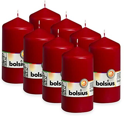 Bolsius Candele a pilastro lisce, colore vinaccia, 8 pezzi, 13 x 7 cm, candele decorative per la casa, lunghezza 43 ore, non profumate