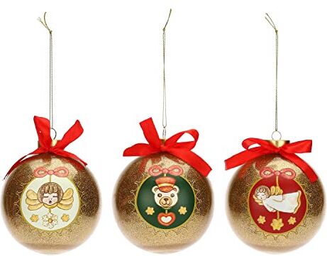 THUN Natale 2022 Set di 3 Palline per Albero di Natale Decorate, in Versione Oro Idea Regalo Natale 2022 PS; 100% Poliestere Ø 10 cm