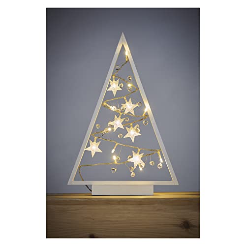 Emos Albero di Natale luminoso in legno, 15 LED, luce bianca calda, decorazione natalizia, IP20, funzionamento a batteria (2 AA), durata 10000h, timer 6/18h, 0,45 Watt, 20 x 30 cm,