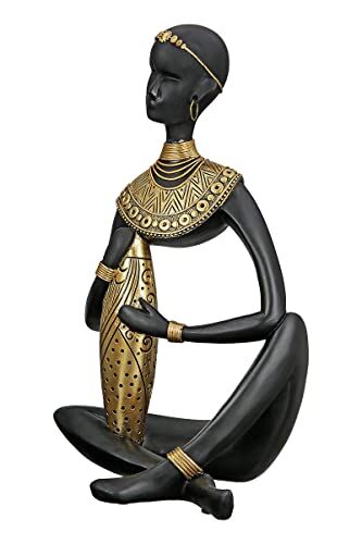 Gilde Scultura decorativa in resina – decorazione africana Safari – Colore: nero oro – altezza 32,5 cm